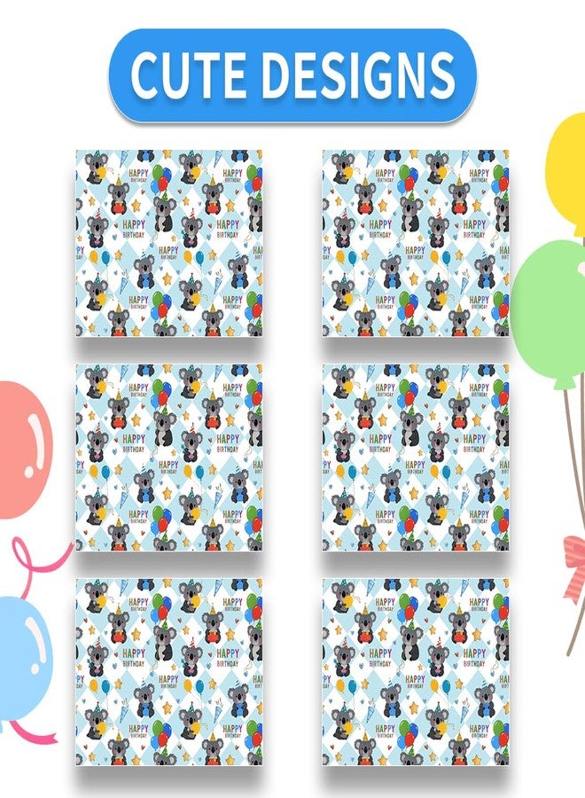 Boerni Koala Wrapping Paper Happy Birthday Wrapping Papers, Cute Koala Balloons and Gifts Printed on Blue White Checkered Background Gift Wrap Paper - 4 Sheets Folded Flat - for Birthday, Holiday, Wedding, Baby Shower Wrap - Image 3